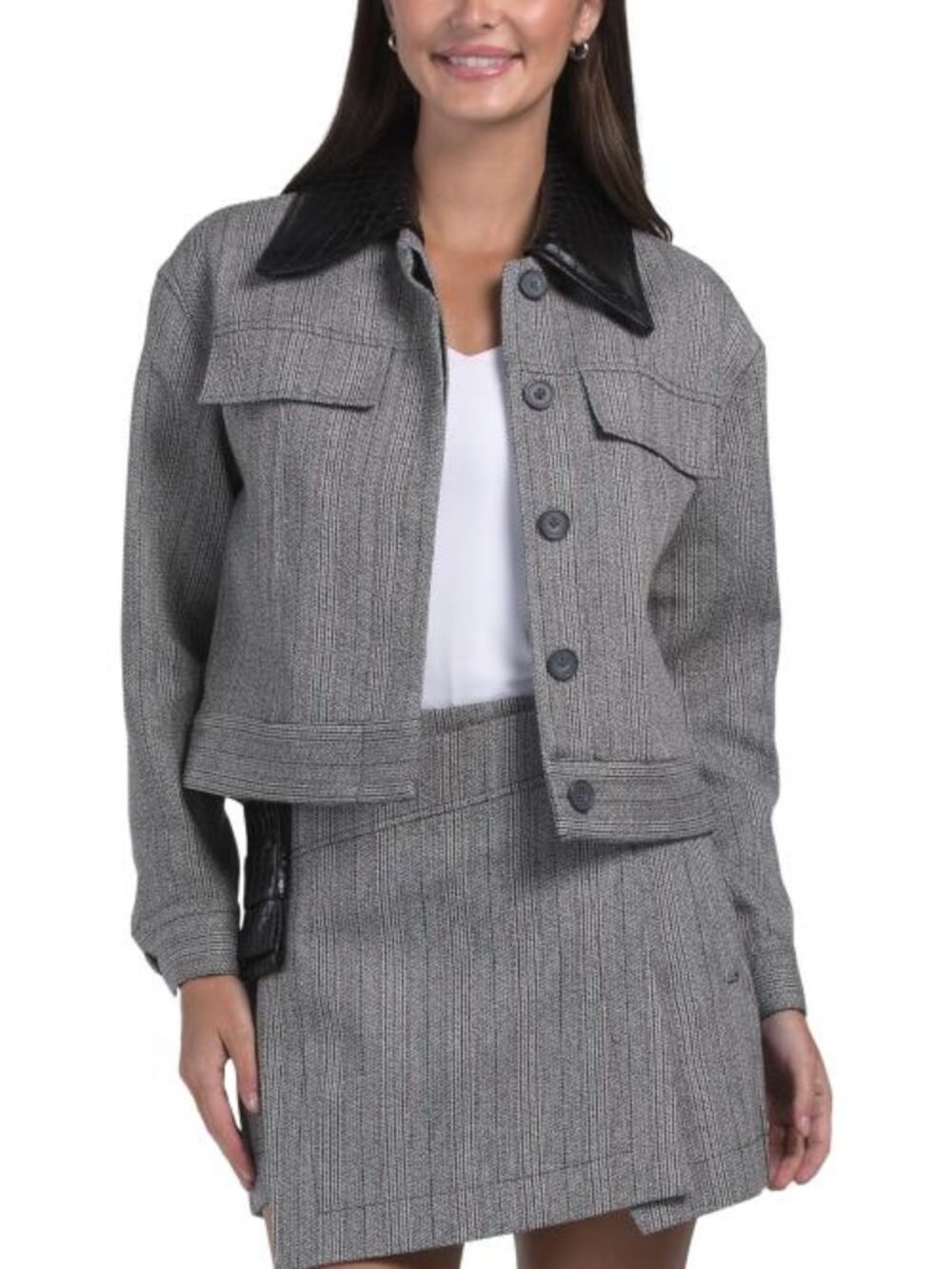 3.1 PHILLIP LIM Wool Blend Tailored Jacket With Combo Collar